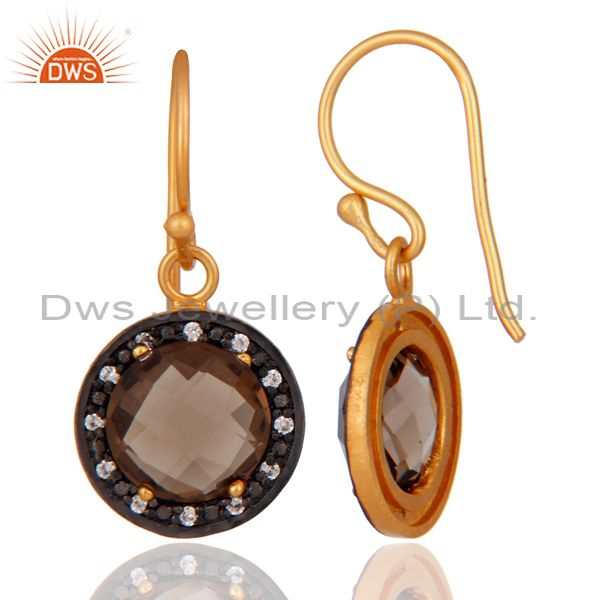 Exporter 925 Sterling Silver Smoky Quartz Gemstone Earrings With 18K Gold Plated Jewelry