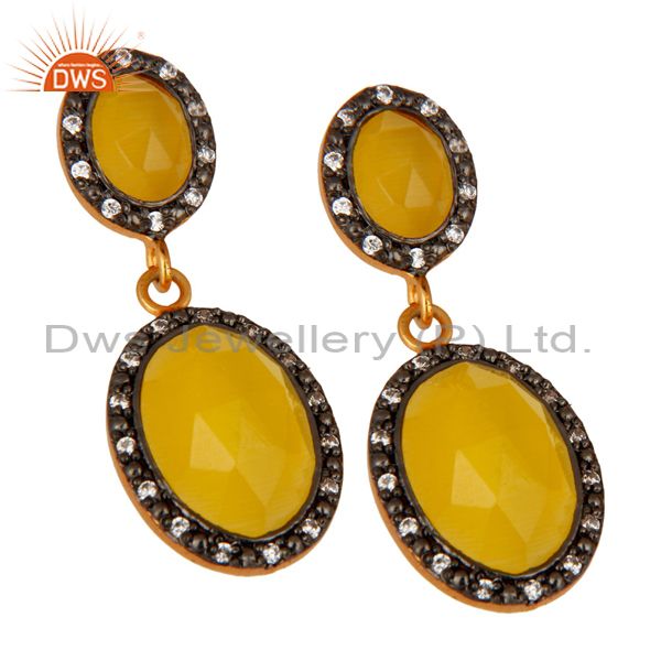 Exporter Classic Design Yellow Moonstone Gold Plated Sterling Silver Fashionable Earring