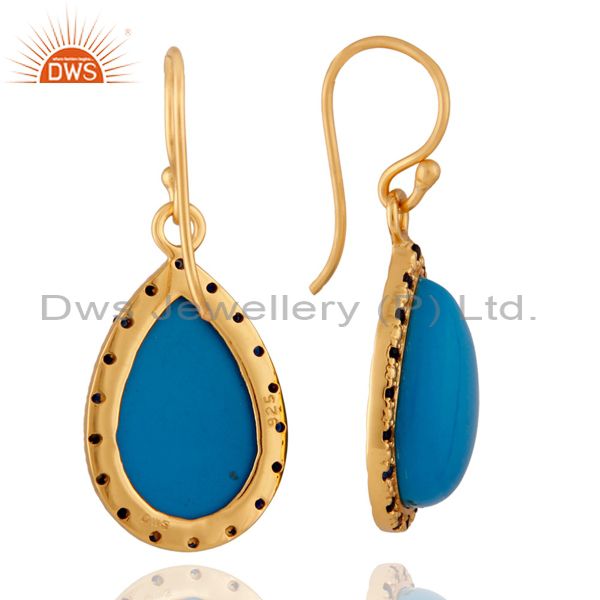Exporter Blue sapphire Gemstone 18k Gold Plated Turquoise Sterling SIlver Earring