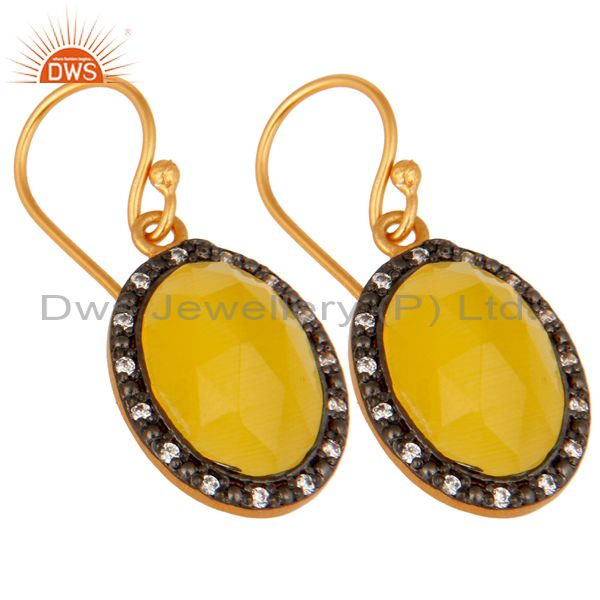 Exporter 925 Sterling Silver Oval Shaped Moonstone Earrings With 18k Yellow Gold Plated