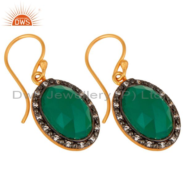 Exporter 18K Gold Plated 925 Sterling Silver Natural Green Onyx Gemstone Handmade Earring