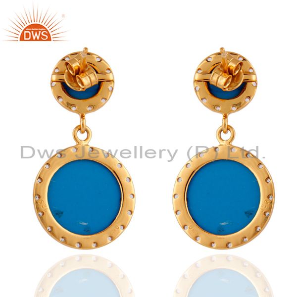 Exporter 18k Gold Plated Turquoise and White Topaz 925 Sterling Silver Dangle Earrings