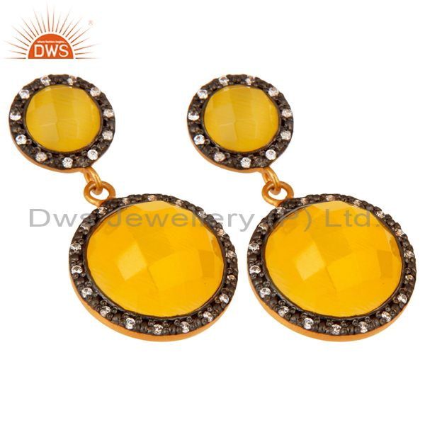 Exporter 925 Sterling Silver With Gold Plated Womens Fashion Yellow Moonstone Earrings