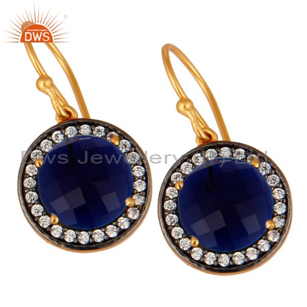 Exporter Blue Corundum And White Zircon Earrings In 18K Gold Over Sterling Silver Jewelry
