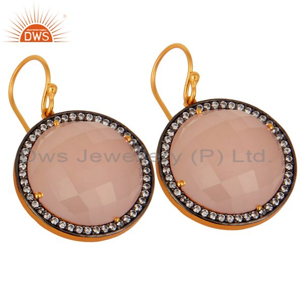 Exporter Natural Rose Chalcedony Earring in 18K Gold Plated Over Sterling Silver Jewelry