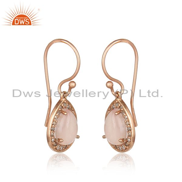 Diamond and rose chalcedony dangle in rose gold on silver 925