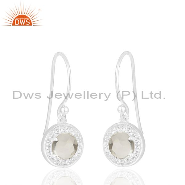 Exporter White Topaz and Crystal Quarta 925 Silver Drop Earrings Wholesale
