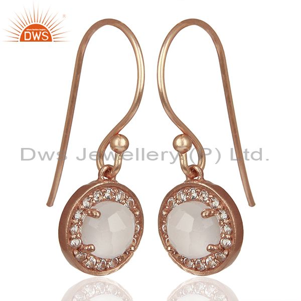Exporter Round Crystal and Topaz Gemstone Rose Gold Silver Drop Earring Jewelry