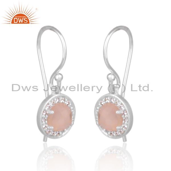 Charming sterling silver prong rose chalcedony cz earring