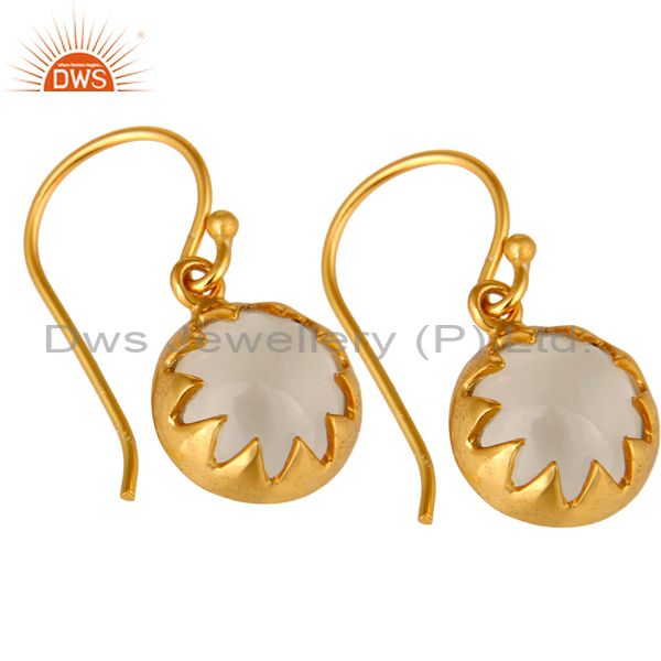 Exporter 14K Yellow Gold Plated Sterling Silver White Moonstone Designer Drop Earrings