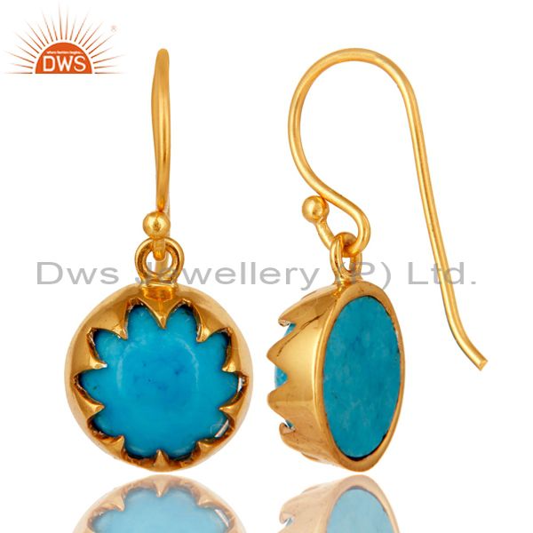 Exporter Natural Turquoise Gemstone Gold Plated Sterling Silver Dangle Earrings