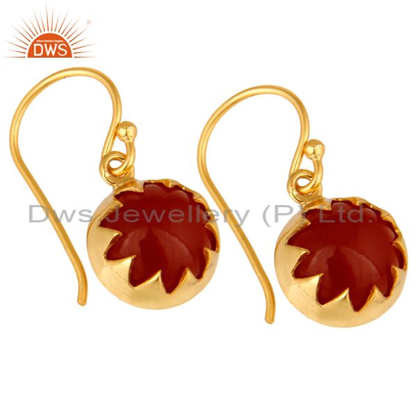 Exporter 14K Yellow Gold Plated Sterling Silver Natural Red Onyx Gemstone Drop Earrings