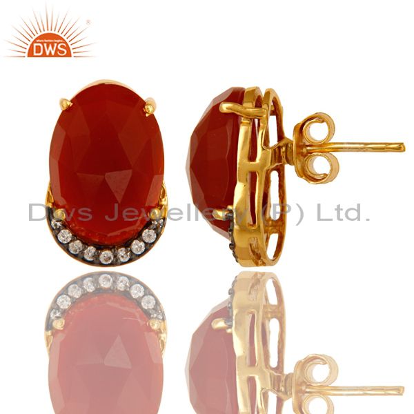 Exporter 18K Gold Plated Sterling Silver CZ And Red Onyx Stud Earrings