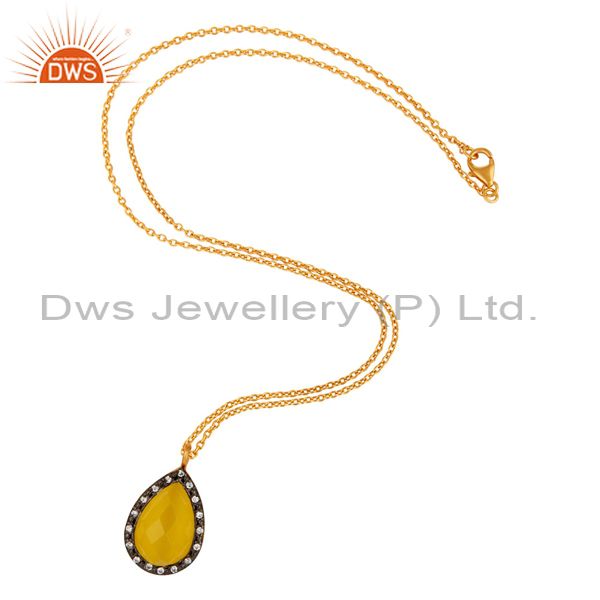 Exporter Yellow Gold Plated Sterling Silver Moonstone CZ Accent Drop Pendant With Chain