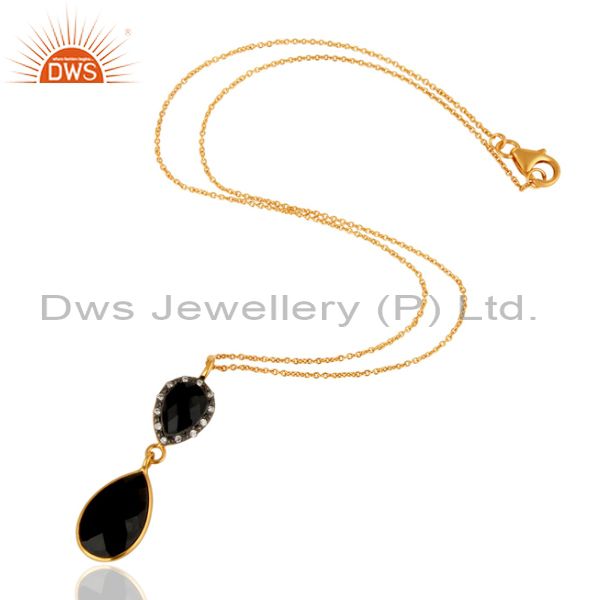 Exporter 925 Sterling Silver Natural Black Onyx Pendant Necklace - Yellow Gold Plated