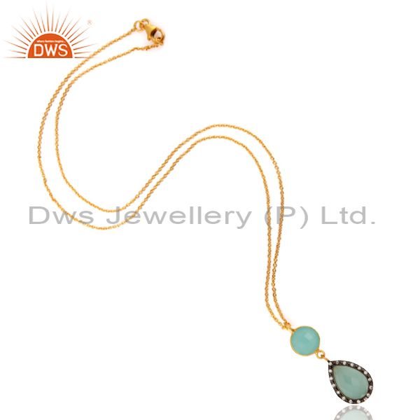 Suppliers 24K Gold Plated Sterling Silver Blue Aqua Gemstone Drop Pendant Necklaces