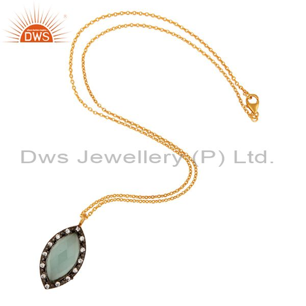 Suppliers Gold Plated Sterling Silver Lab-Created Aqua Blue Chalcedony Gemstone Pendant