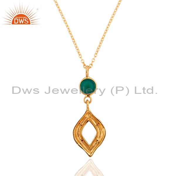 Exporter 16" Chain Necklace Faceted Green Onyx 18K Gold GP 925 Sterling SIlver Ruby Stone