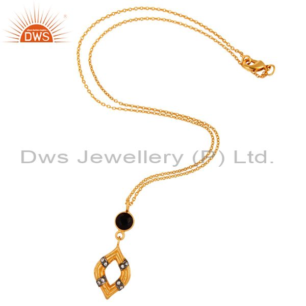 Exporter Black Onyx Sterling Silver With Yellow Gold Plated Designer Pendant For Women