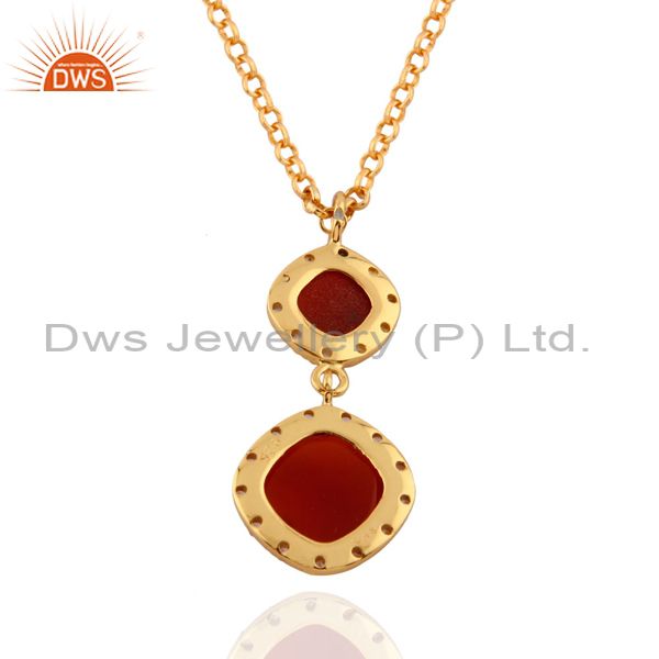 Exporter classical 24K Yellow Gold Plated White Topaz & Red Onyx 925 SIlver Drop Pendant