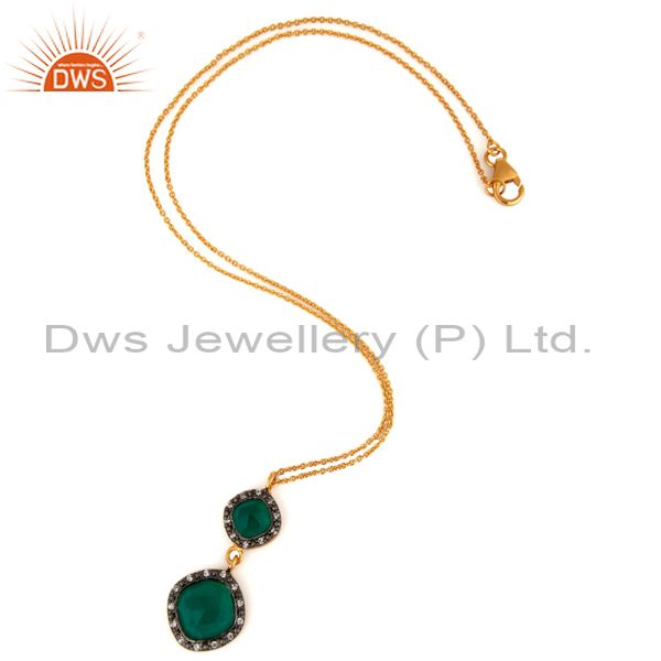 Exporter Gold Plated Sterling Silver Green Onyx Gemstone Pendant With 16" Inch Pendant