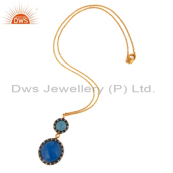 Exporter Blue Chalcedony And White Zircon 925 Sterling Silver 18K Gold Plated Pendant