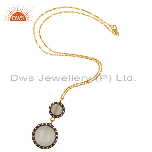 Exporter Sterling Silver With Gold Plated Moonstone Cubic Zirconia Drop Pendant Necklace