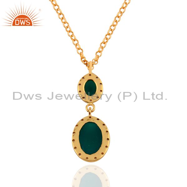 Exporter White Topaz 925 Sterling SIlver Green Onyx 18k Yellow Gold Plated Pendant 16"in