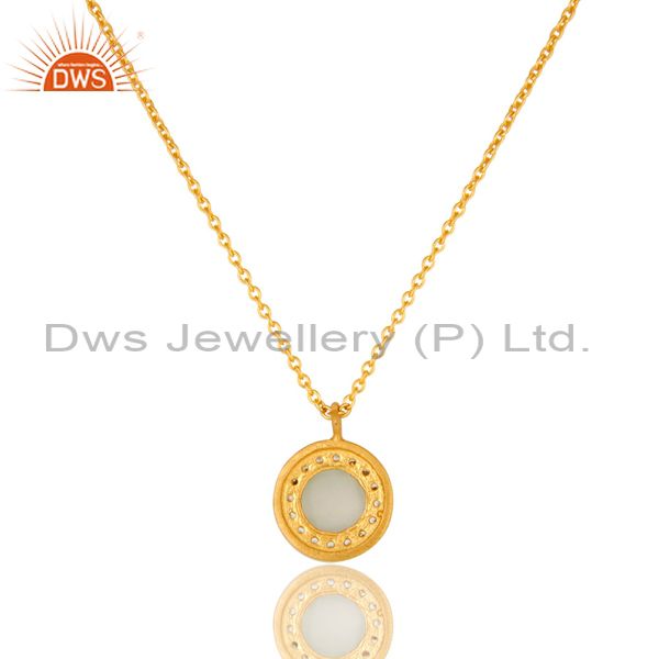 Suppliers 18K Gold Plated Sterling Silver White Moonstone And CZ Drop Pendant With Chain