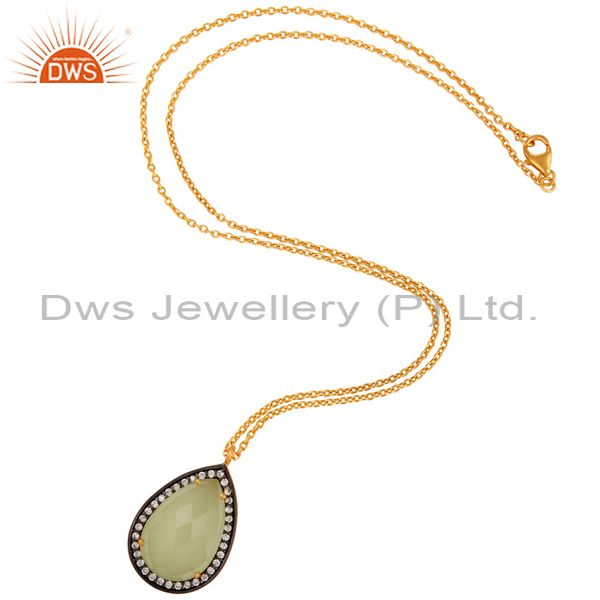 Exporter Gold Plated Sterling Silver Green Chalcedony Gemstone Fashion Pendant Necklace