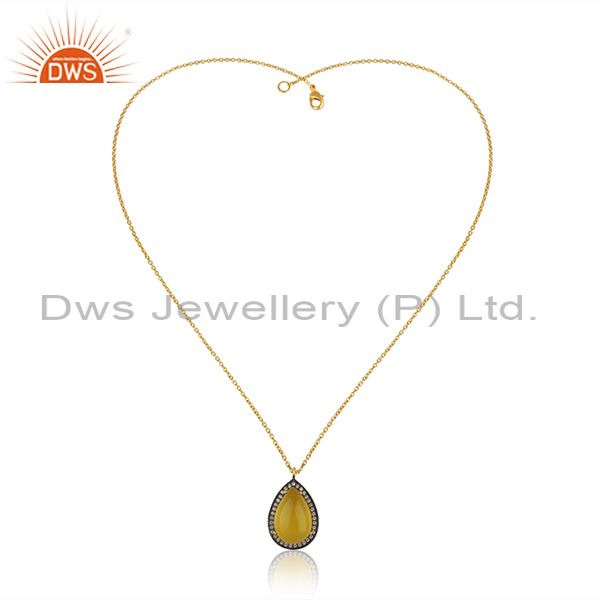 Exporter Gold Plated 925 Silver Yellow Chalcedony Gemstone Chain Pendant Manufacturer