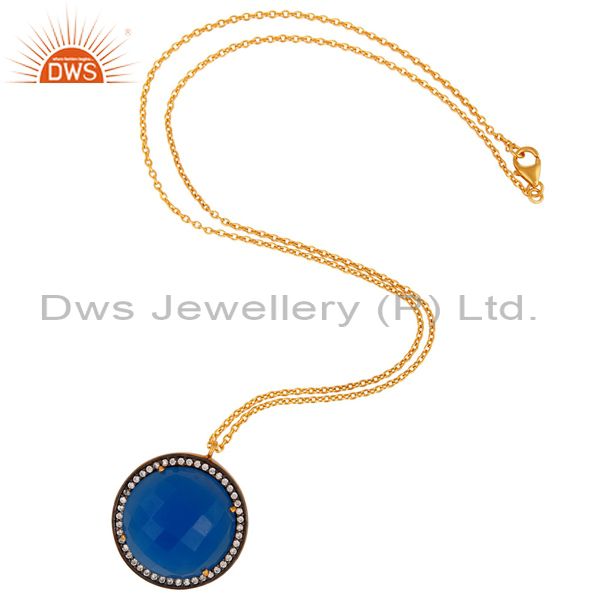 Exporter 925 Sterling Silver Blue Aqua Chalcedony Gemstone Fashion Pendant With 16" Chain