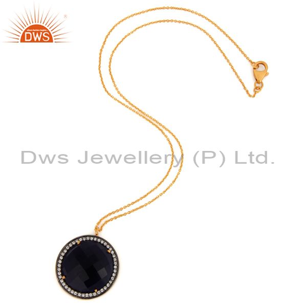 Exporter Blue Sapphire Corundum Gemstone Gold Plated 925 Sterling Silver Pendant Necklace