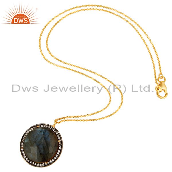 Exporter 18K Gold Plated Sterling Silver Natural labradorite Gemstone Pendant With Chain