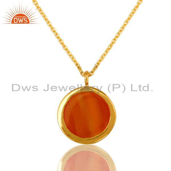 Exporter 18K Gold Plated Sterling Silver Peach Moonstone Gemstone Pendant With Chain