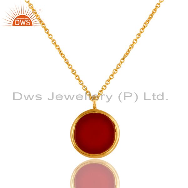 Exporter 18K Gold Plated Sterling Silver Red Onyx Gemstone Pendant Necklace Jewelry