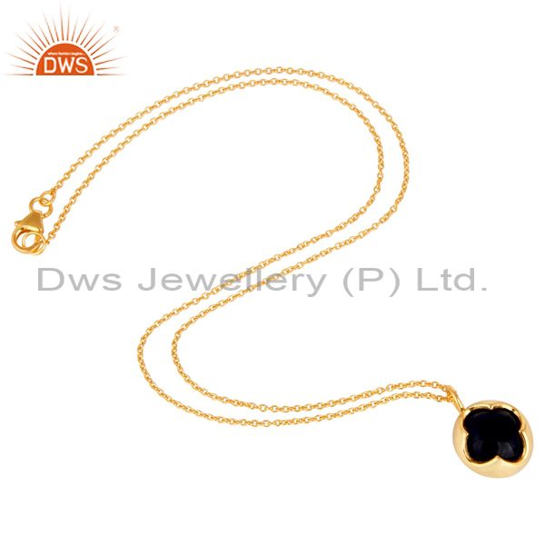 Suppliers 14K Gold Over Sterling Silver Blue Corundum Gemstone Designer Pendant With Chain