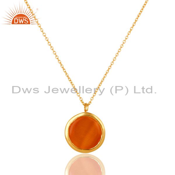 Exporter Peach Moosntone Sterling Silver WIth Yellow Gold Plated Pendant With Chain