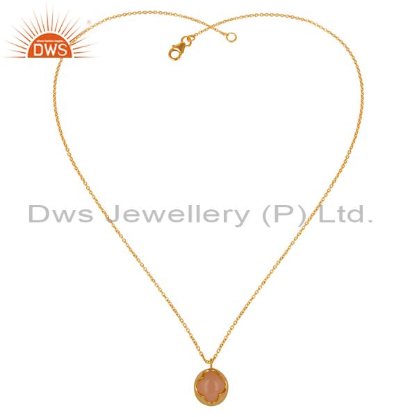 Exporter 18K Yellow Gold Plated Sterling Silver Rose Chalcedony Designer Chain Pendant