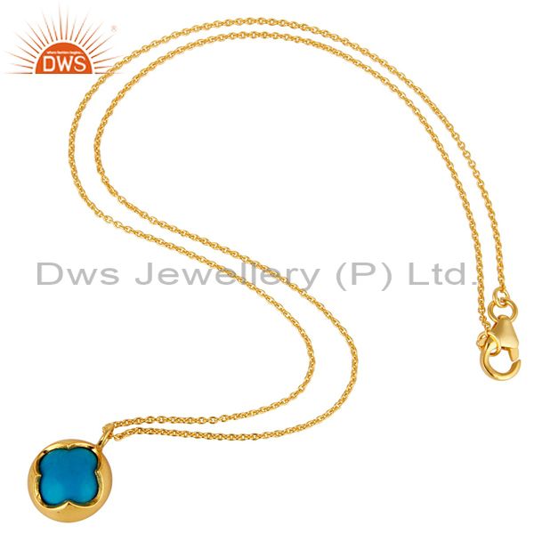 Exporter 14K Gold Plated Sterling Silver Blue Turquoise Designer Pendant With Chain