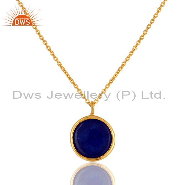 Exporter 18K Yellow Gold Plated Sterling Silver Blue Aventurine Designer Pendant Necklace