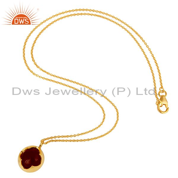 Exporter Natural Red Onyx Sterling Silver Designer Pendant Necklace - Yellow Gold Plated