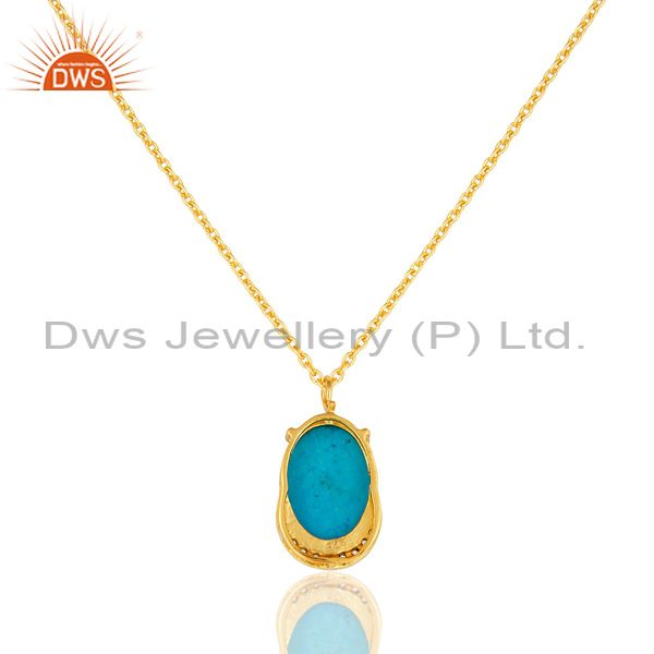 Exporter Turquoise & Cubic Zirconia Designer Pendant Made In 18K Gold On Sterling Silver