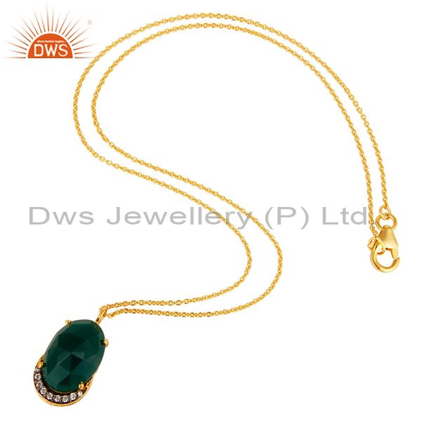 Exporter 14K Gold Plated Sterling Silver Green Onyx Designer Pendant With Chain