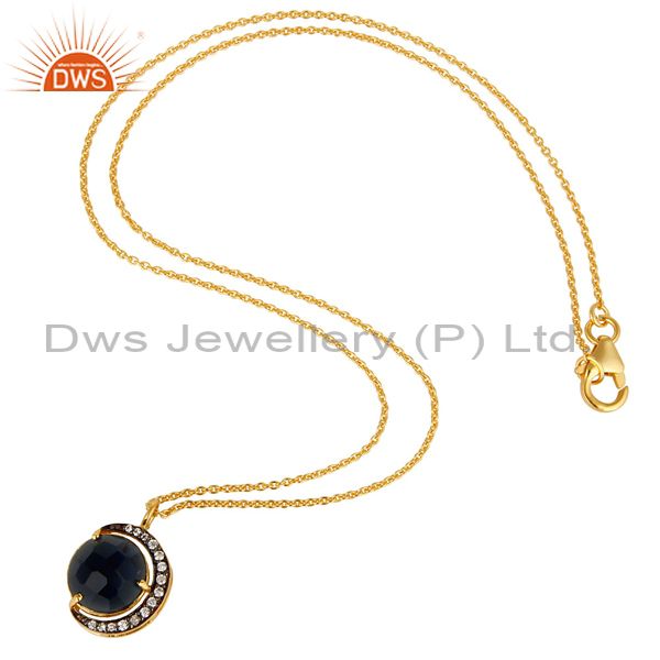 Exporter 14K Gold Plated Sterling Silver Blue Corundum Half Moon Pendant With Chain