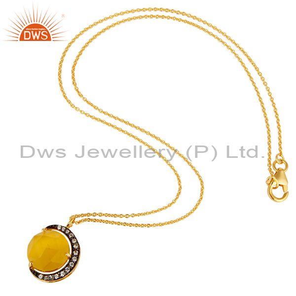 Exporter 14K Gold Plated Sterling Silver Yellow Moonstone Half Moon Pendant With Chain