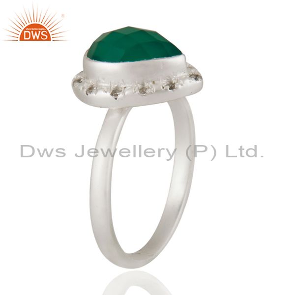 Exporter Handmade 925 Sterling Silver Natural Green Onyx Gemstone Ring With White Zircon