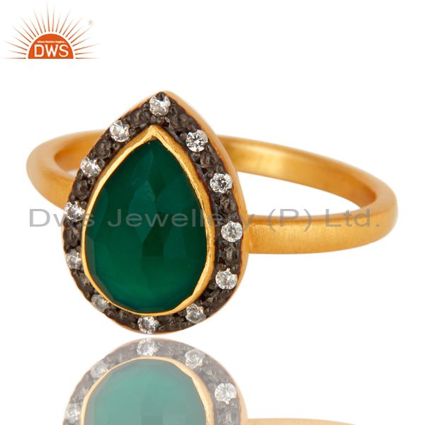 Exporter 18K Yellow Gold Plated Sterling Silver Green Onyx And CZ Stackable Ring
