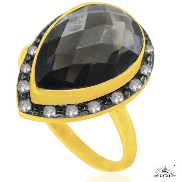 Exporter 14K Yellow Gold Plated Sterling Silver Smoky Quartz And White Topaz Drop Ring