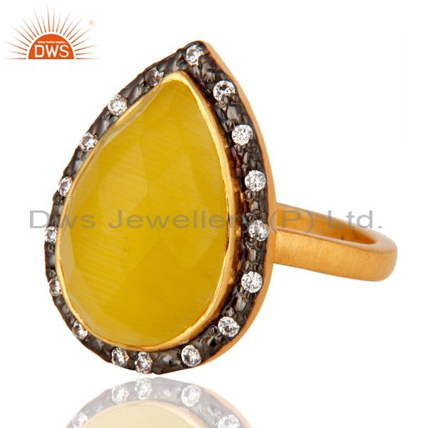 Exporter 925 Sterling Silver Yellow Moonstone Gemstone Jewelry Ring With 24K Gold Plated